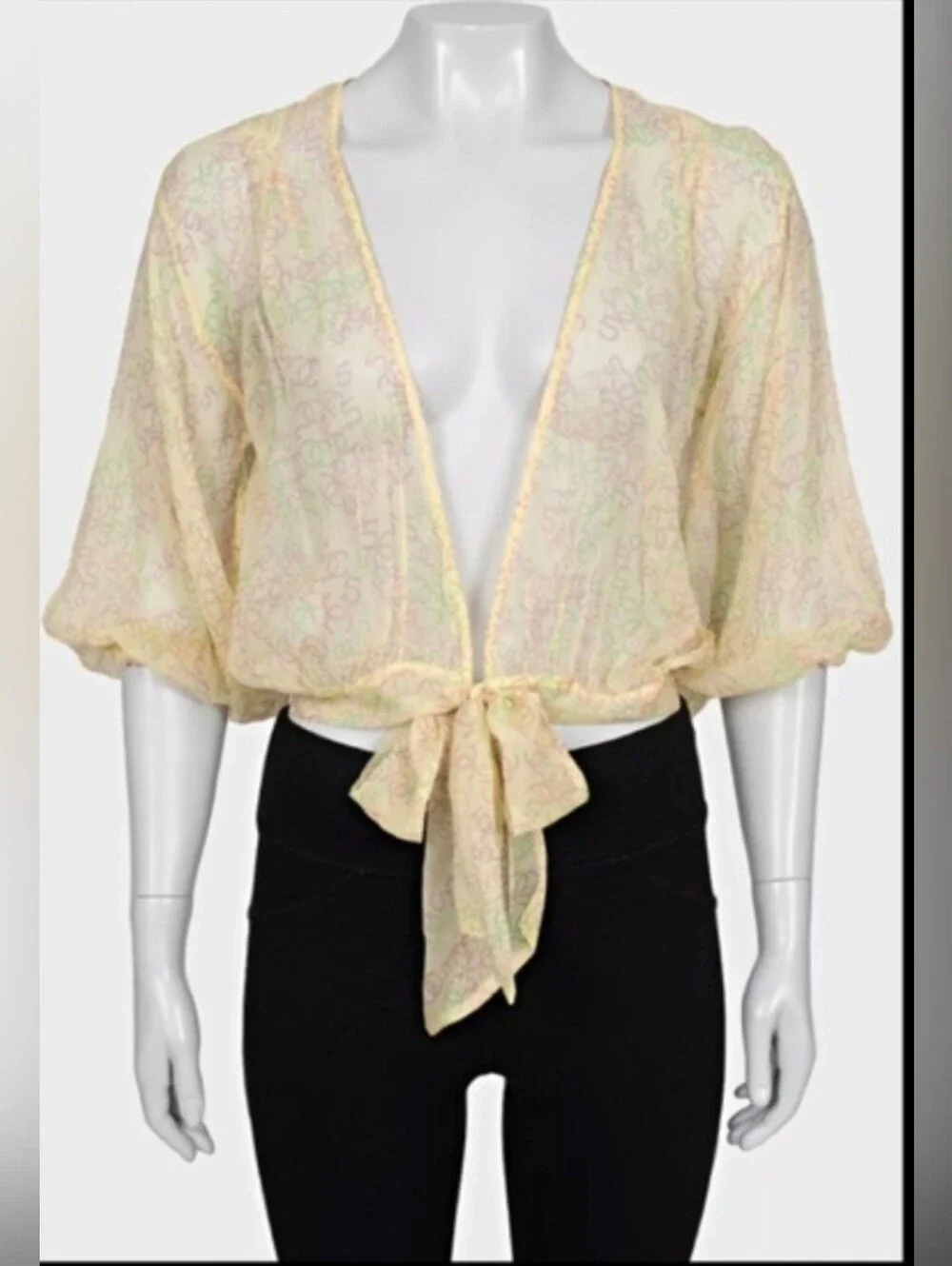 NWT Chanel Sheer Tie-Front Top -Yellow